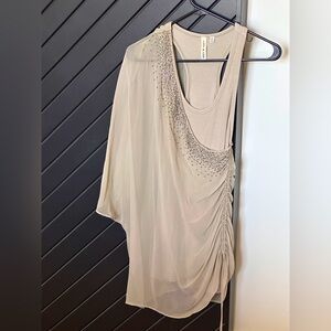 Rob n Nikki top. chiffon sequins handwork one shoulder overlay on tank. Size S